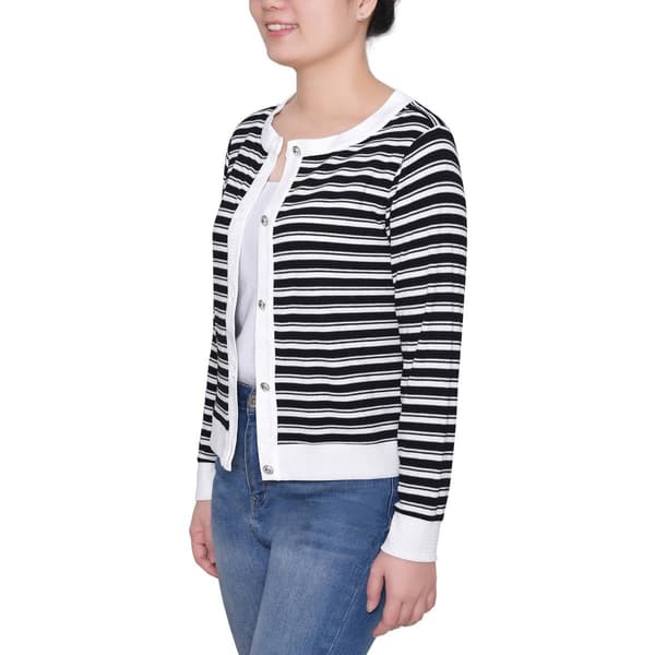 Plus Size NY Collection Stripe Button Front Knit Cardigan