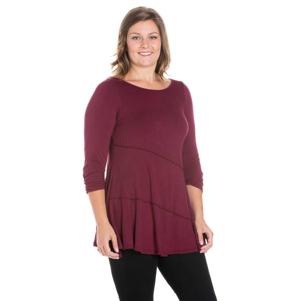 Plus Size 24/7 Comfort Apparel Ruched Sleeve Swing Tunic Top