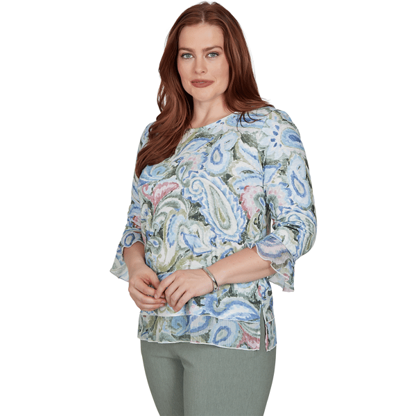 Womens Alfred Dunner Provence 3/4 Ruffle Sleeve Paisley Blouse