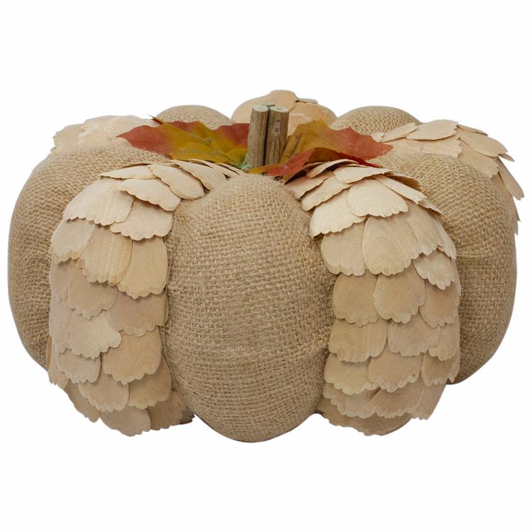 Northlight Autumn Harvest Burlap & Wood Pumpkin Decoration