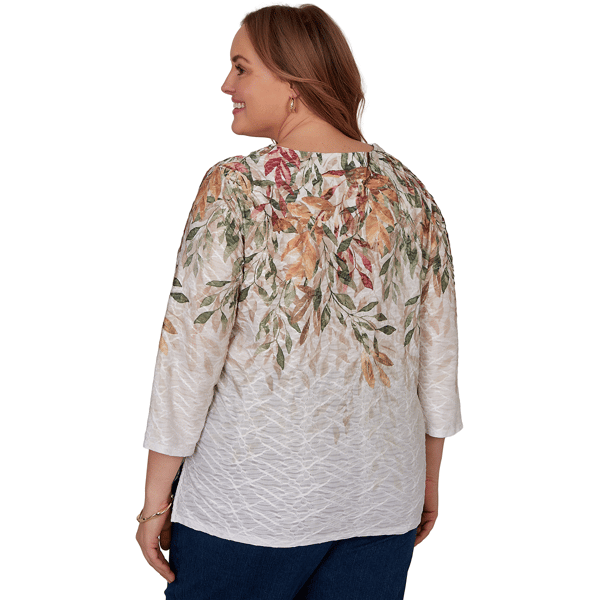 Plus Size Alfred Dunner Classics 3/4 Sleeve Autumn Leaves Blouse