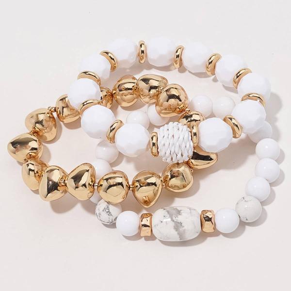 Ashley Cooper(tm) Beaded/Howlite Accents/Raffia/Nugget Bracelet Set - image 