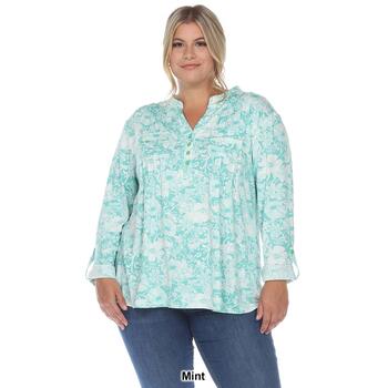 Plus Size White Mark Pleated Long Sleeve Floral Blouse - Boscov's