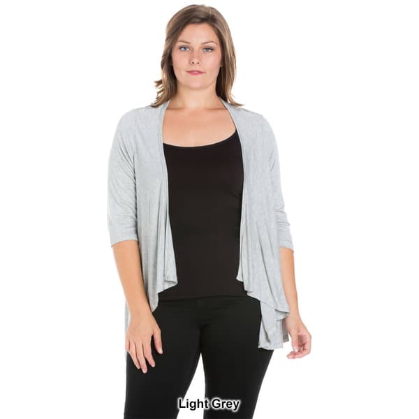 Plus Size 24/7 Comfort Apparel Elbow Sleeve Open Cardigan