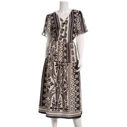Womens Figueroa & Flower Short Sleeve Leaf V-Neck Midi Dress