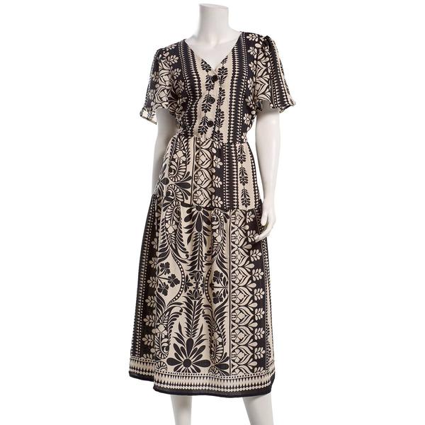 Womens Figueroa & Flower Short Sleeve Leaf V-Neck Midi Dress - image 