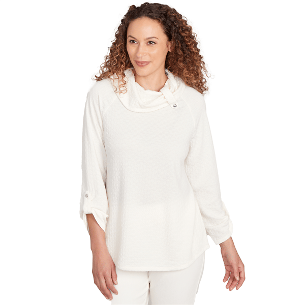 Plus Size Ruby Rd. Nouveau Chic Honeycomb Texture Roll Tab Sleev