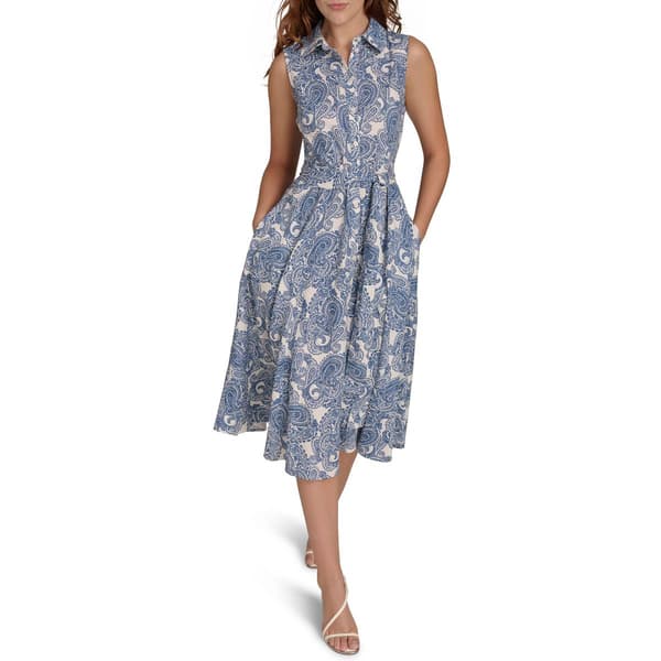 Womens Tommy Hilfiger Sleeveless Poplin Midi Shirtdress