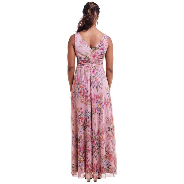 Womens R&M Richards Floral Sleeveless V-Neck A-Line Gown