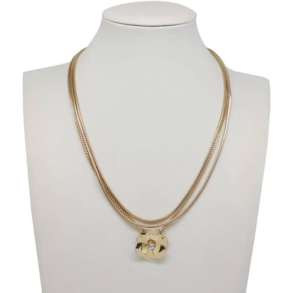 Ashley Layered Strands Gold-Tone Flower Pendant Necklace - image 