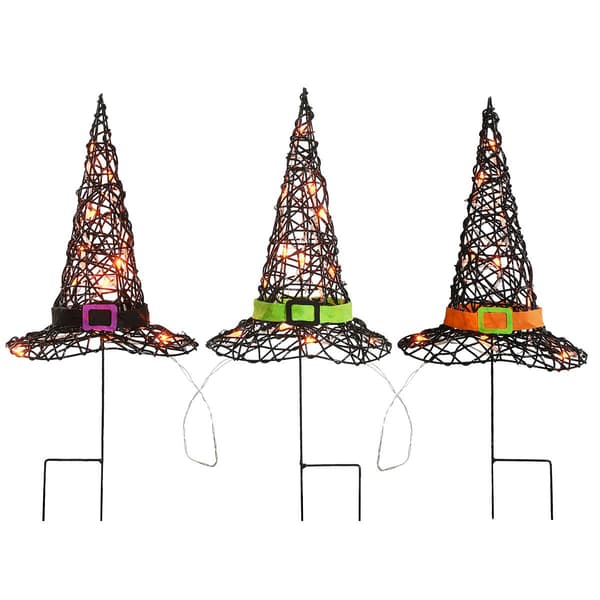 National Tree 23in. Pre-Lit Black Witchs Hat Garden Stakes - image 