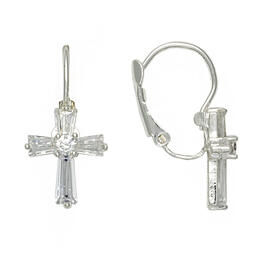 Freedom Lever Back Crystal Cross Earrings