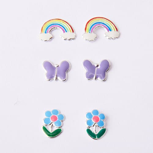 Kids Set of 3 Enamel Stud Multi Earrings - image 