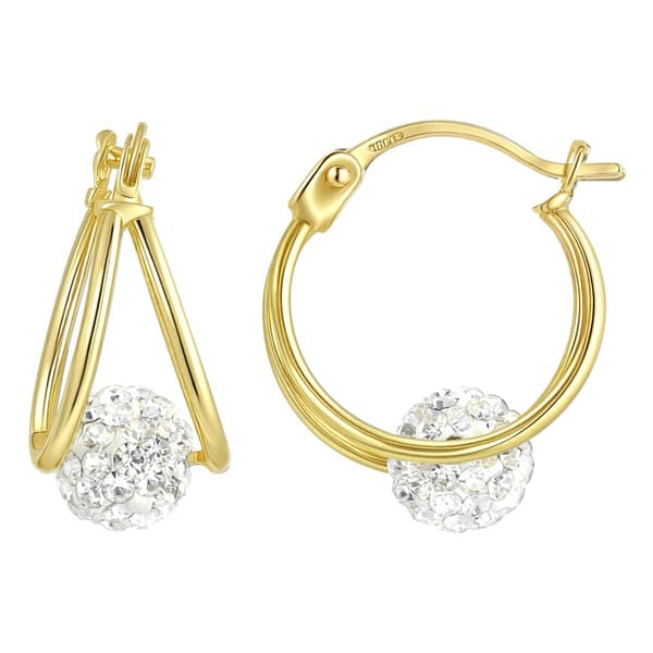 14kt. Gold Crystal Bead Hoop Earrings - image 