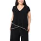 Plus Size MSK Flutter Sleeve V Neck Rhinestone Trim Top - image 1