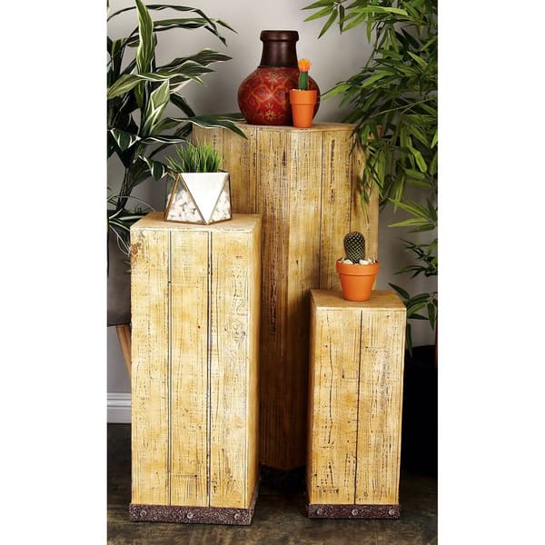 9th & Pike&#174; Brown Wood Rustic Pedestal Table - Set of 3