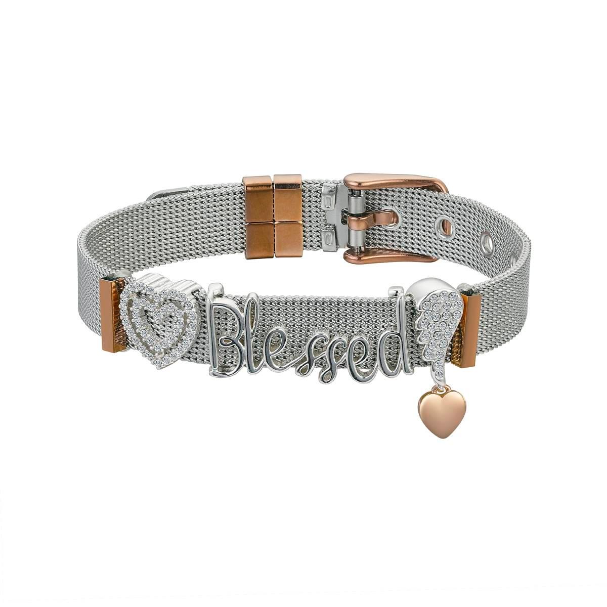 Shine Blessed Crystal Heart & Angel Wing Mesh Bracelet