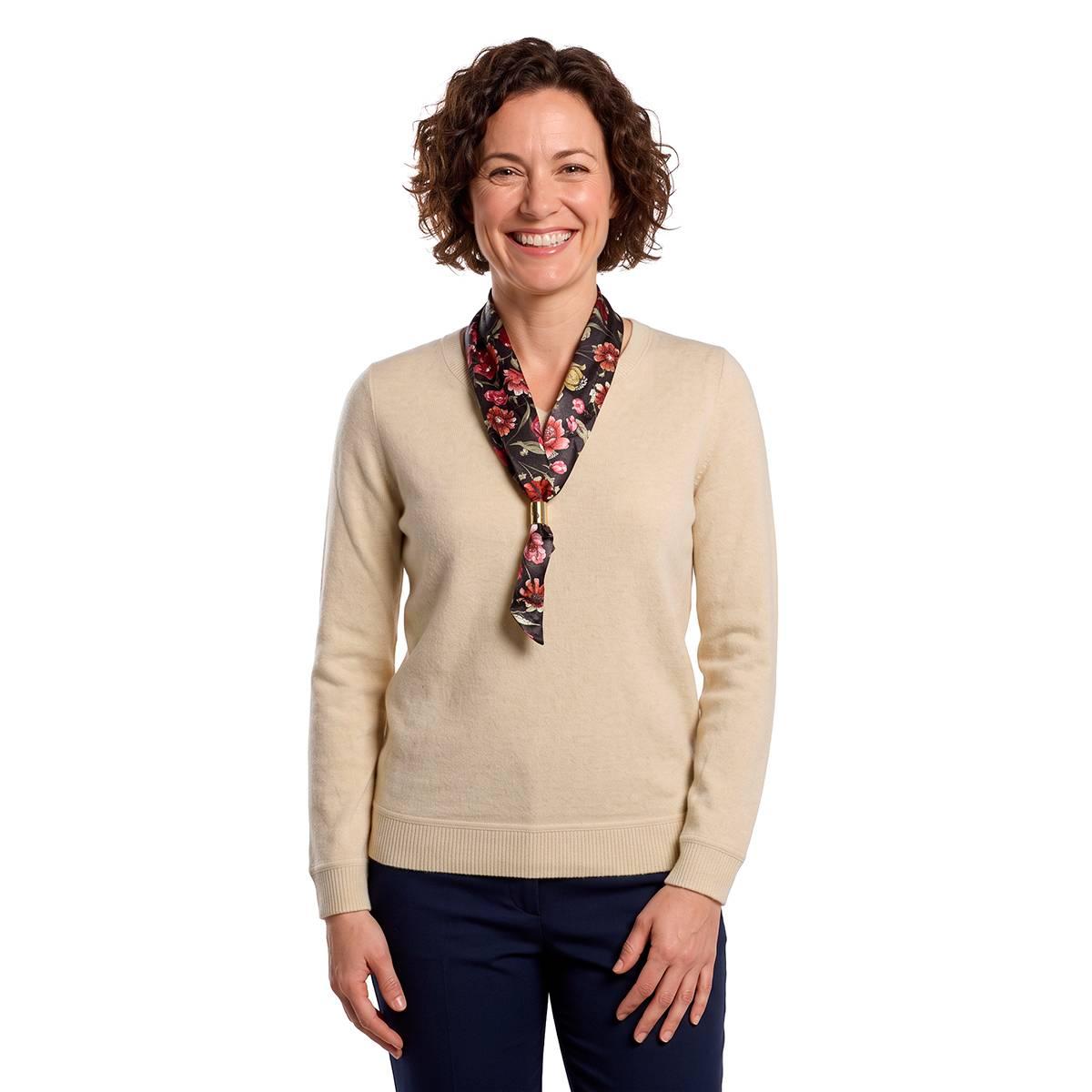 Womens Emily Daniels Long Sleeve Solid Hacci Tie Neck Sweater