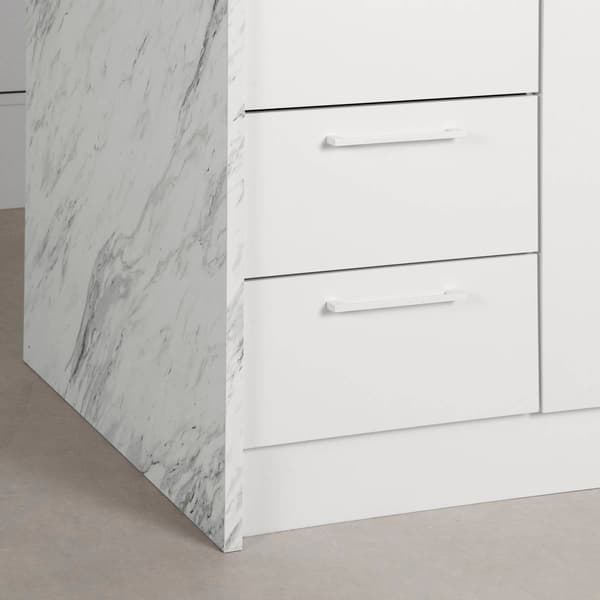 South Shore Myro Faux White Marble Kitchen Island