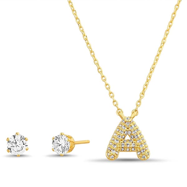 CZ 3D Initial A Necklace Set - image 