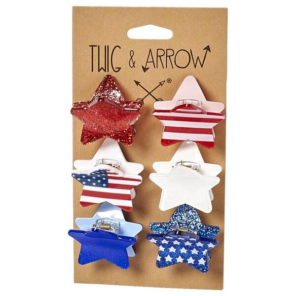 Womens Twig & Arrow 6pk. American Flag Star Claw Clips - image 