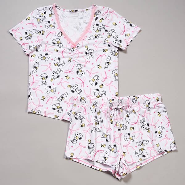Juniors Peanuts™ Snoopy Bows Ruched Tee & Shorts Pajama Set