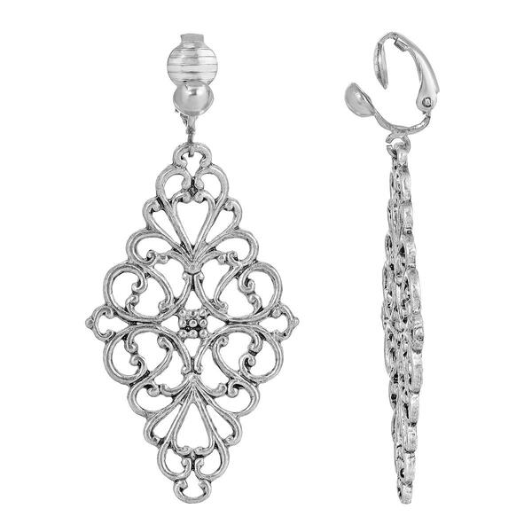 1928 Filigree Diamond Shape Clip Chandelier Earrings - image 