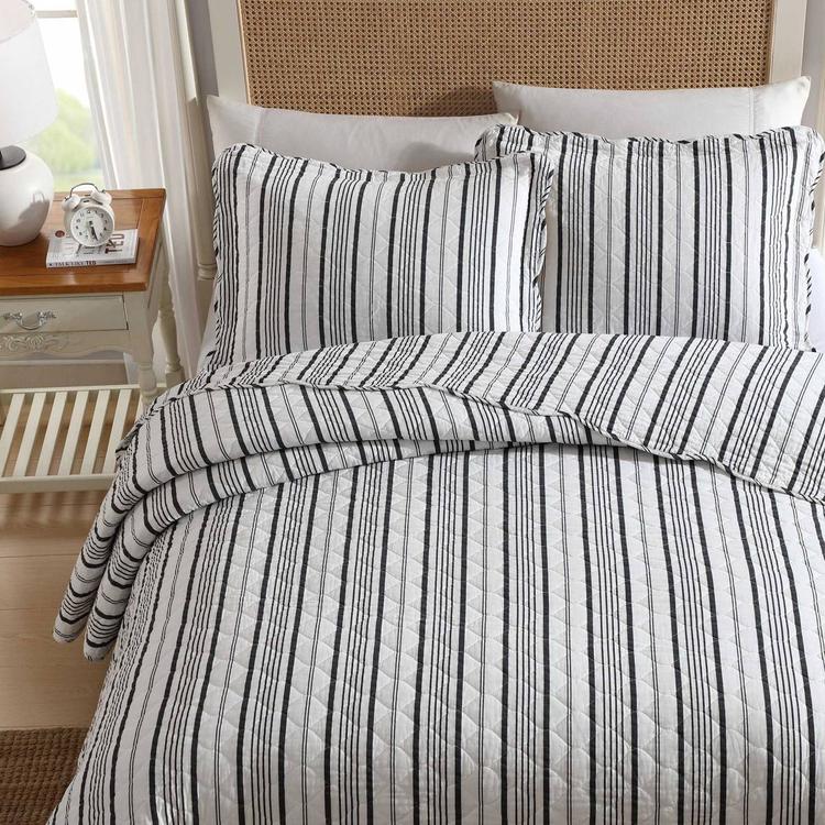 Laura Ashley Stripe Perfection Cotton Reversible Quilt Set