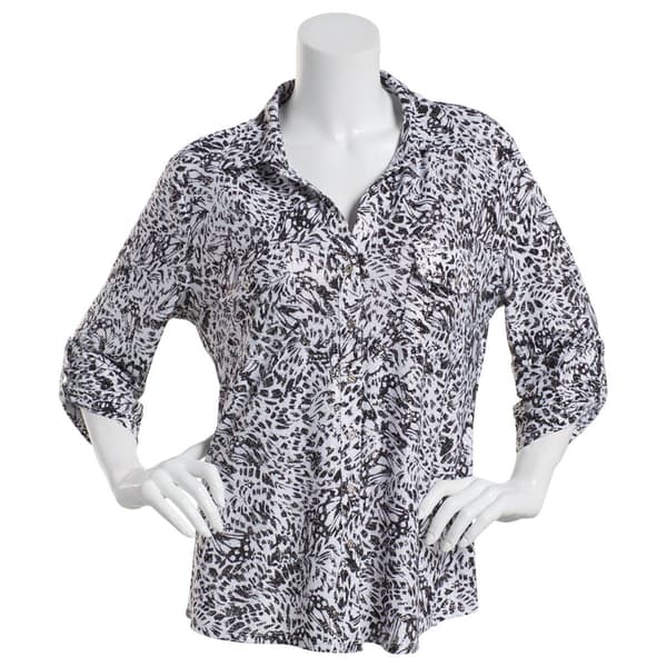 Womens Emily Daniels 3/4 Sleeve Button Down Foil Leopard Blouse - image 