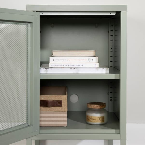 South Shore Crea Sage Green Metal Mesh 1-Door End Table