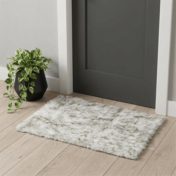 HomeRoots Grey & Ivory Faux Fur Accent Rug - image 