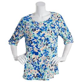 Petite Emily Daniels Elbow Shirred Sleeve Floral Top