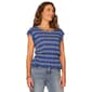 Womens Democracy Stripe Roll Cuff Cap Sleeve Peplum Hem Top - image 1