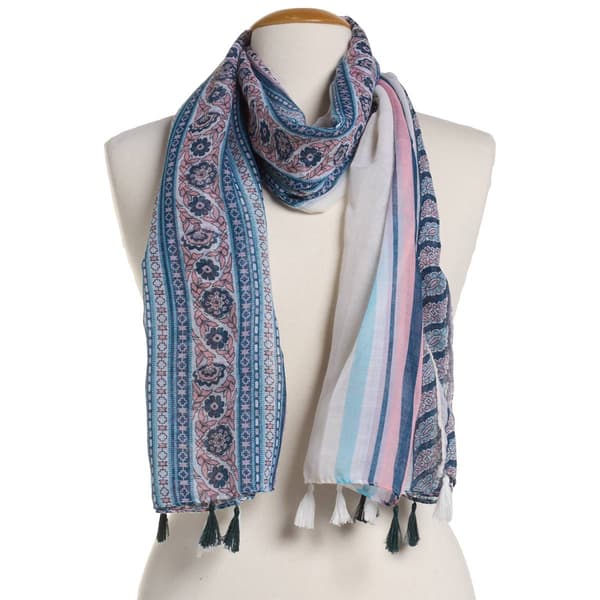 Womens Renshun Stripe Viscose Oblong Scarf