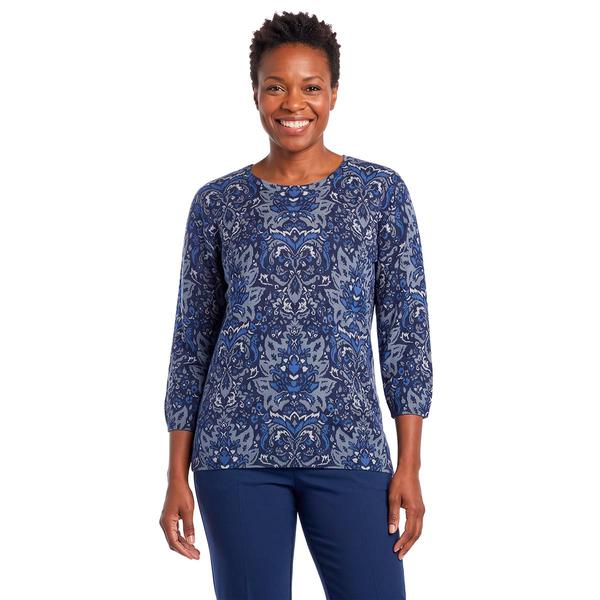 Womens Emily Daniels 3/4 Sleeve Rhinestone Damask Sweater - image 