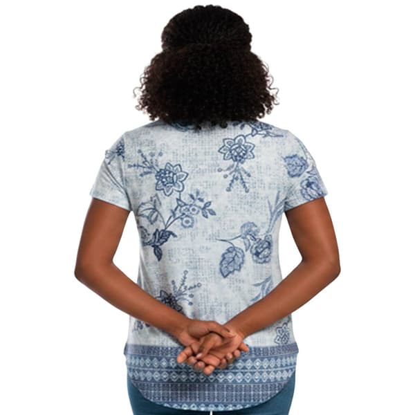 Womens OneWorld Short Sleeve Crew Neck Floral Sublimation Tee