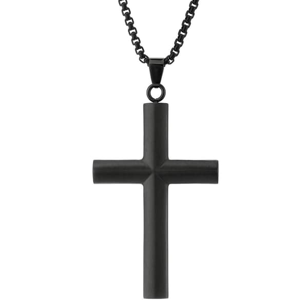 Mens Lynx Stainless Steel Cross Black IP Pendant - image 