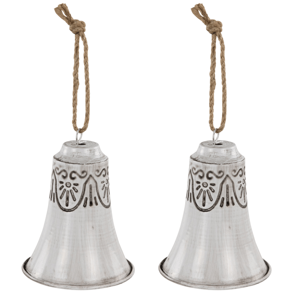 Northlight 2pc. Grey & White Embossed Bells Christmas Ornaments