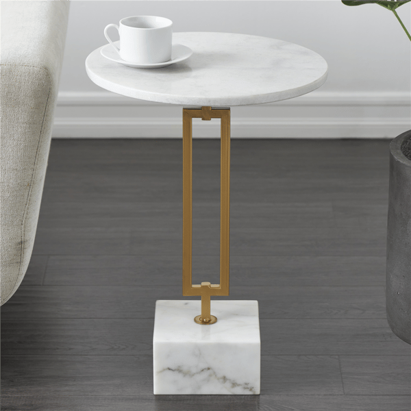 9th & Pike® Glam White Marble Accent Table
