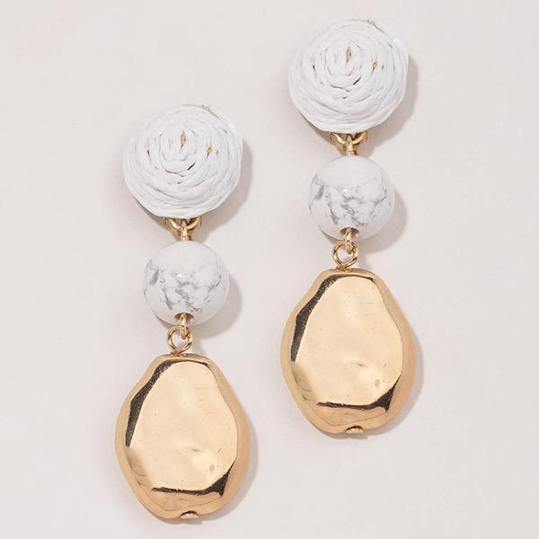 Ashley Cooper(tm) Gold-Tone Nugget White Raffia Drop Earrings - image 
