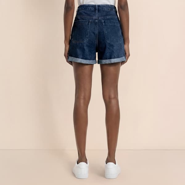 Womens MNK Oversized Pocket Lace Trim Hem High Waist Denim Shorts