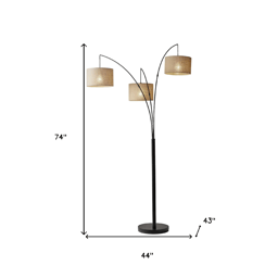 HomeRoots 74in Bronze Three Light Tree Floor Lamp With Drum Shade