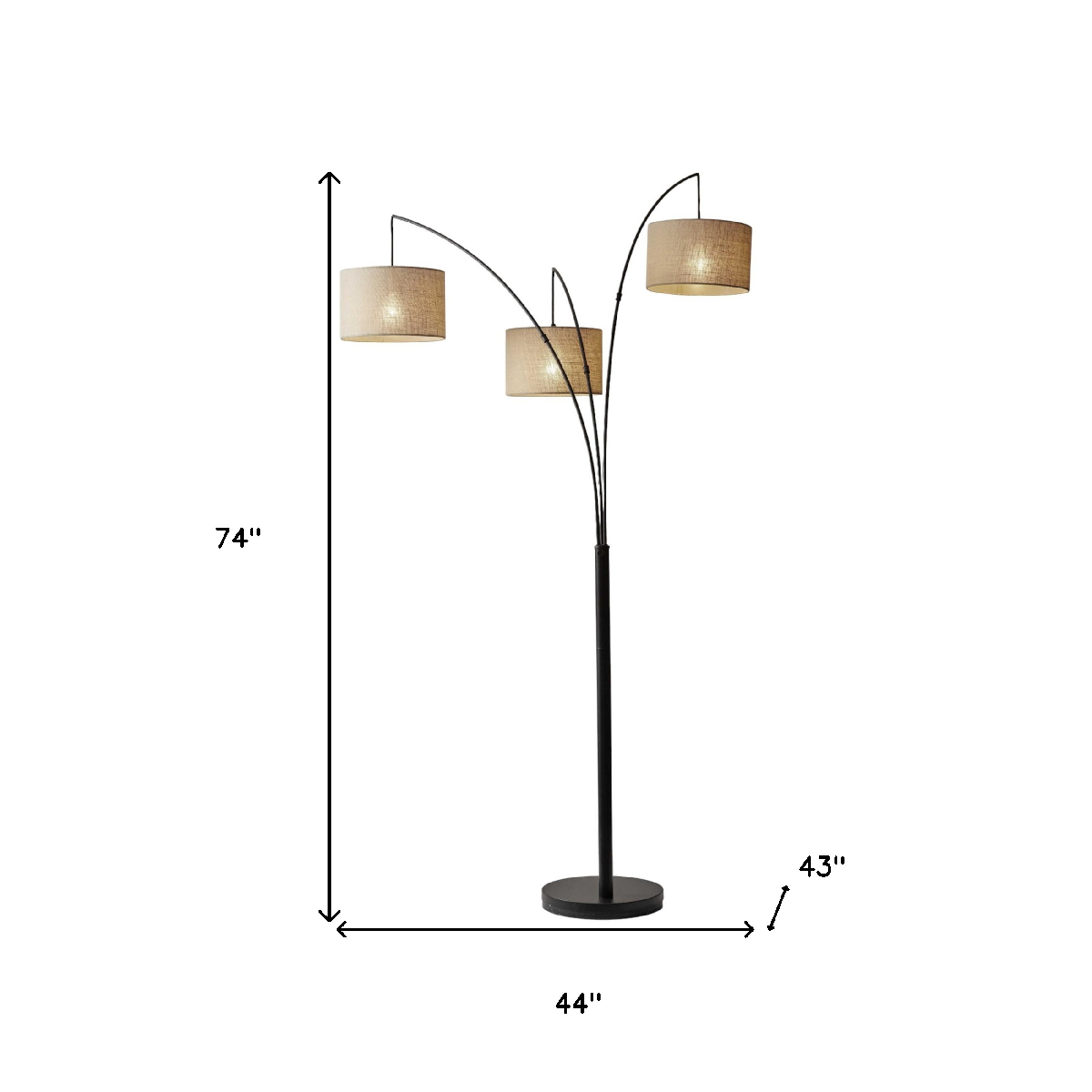 HomeRoots 74in Bronze Three Light Tree Floor Lamp With Drum Shade
