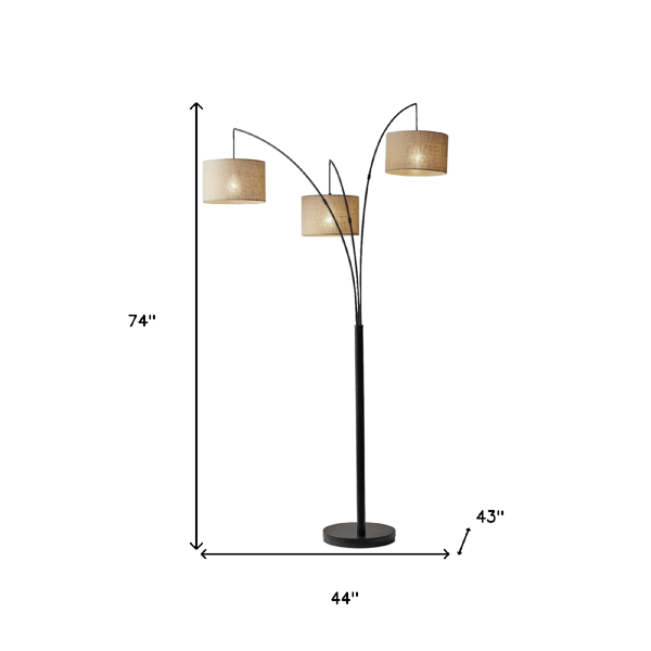 HomeRoots 74in Bronze Three Light Tree Floor Lamp With Drum Shade