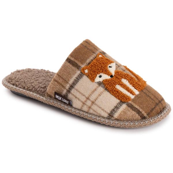 Womens MUK LUKS(R) Novelty Punch Needle Scuff Plaid Fox Slippers