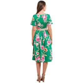 Plus Size Ellen Weaver Floral A-Line Ribbon Belt Dress