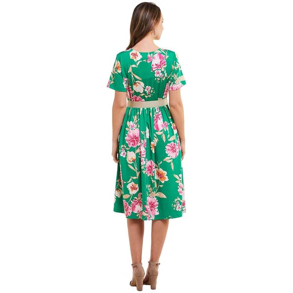 Womens Ellen Weaver Floral A-Line Ribbon Belt Dress