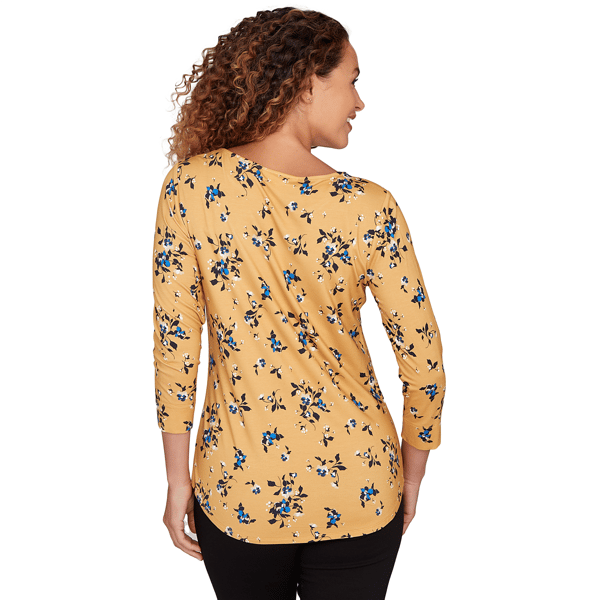 Womens Emaline Key Items 3/4 Sleeve Boat Neck Floral Tee