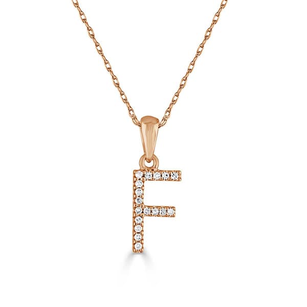 Diamond Classics&#40;tm&#41; 14kt. Rose Gold Initial F Letter Necklace - image 