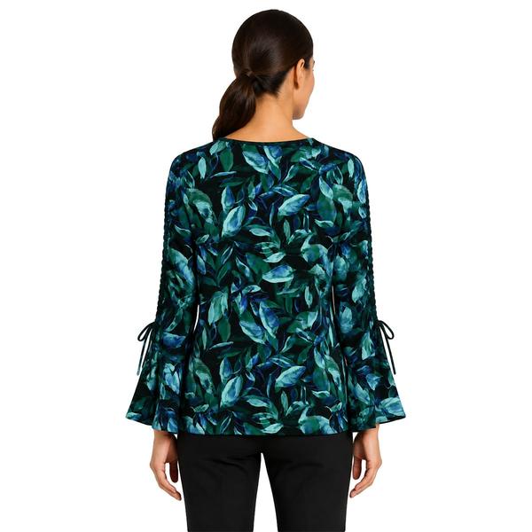 Womens Zac & Rachel Ruched Tie Sleeve Leaf Blouse